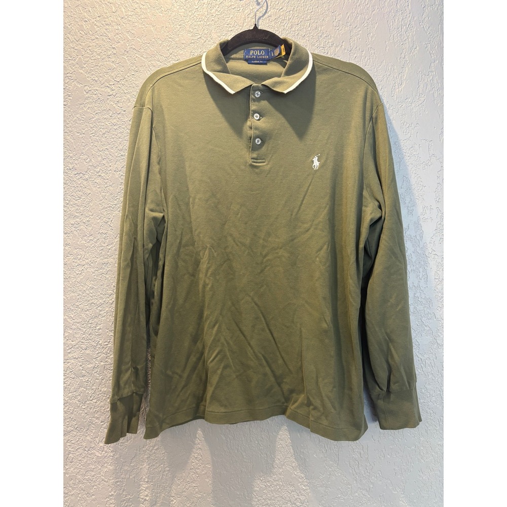 Polo Ralph Lauren Men's Olive Green Long Sleeve Classic Fit Polo Shirt